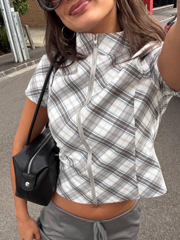 SLOANE TOP ~ TARTAN GREY
